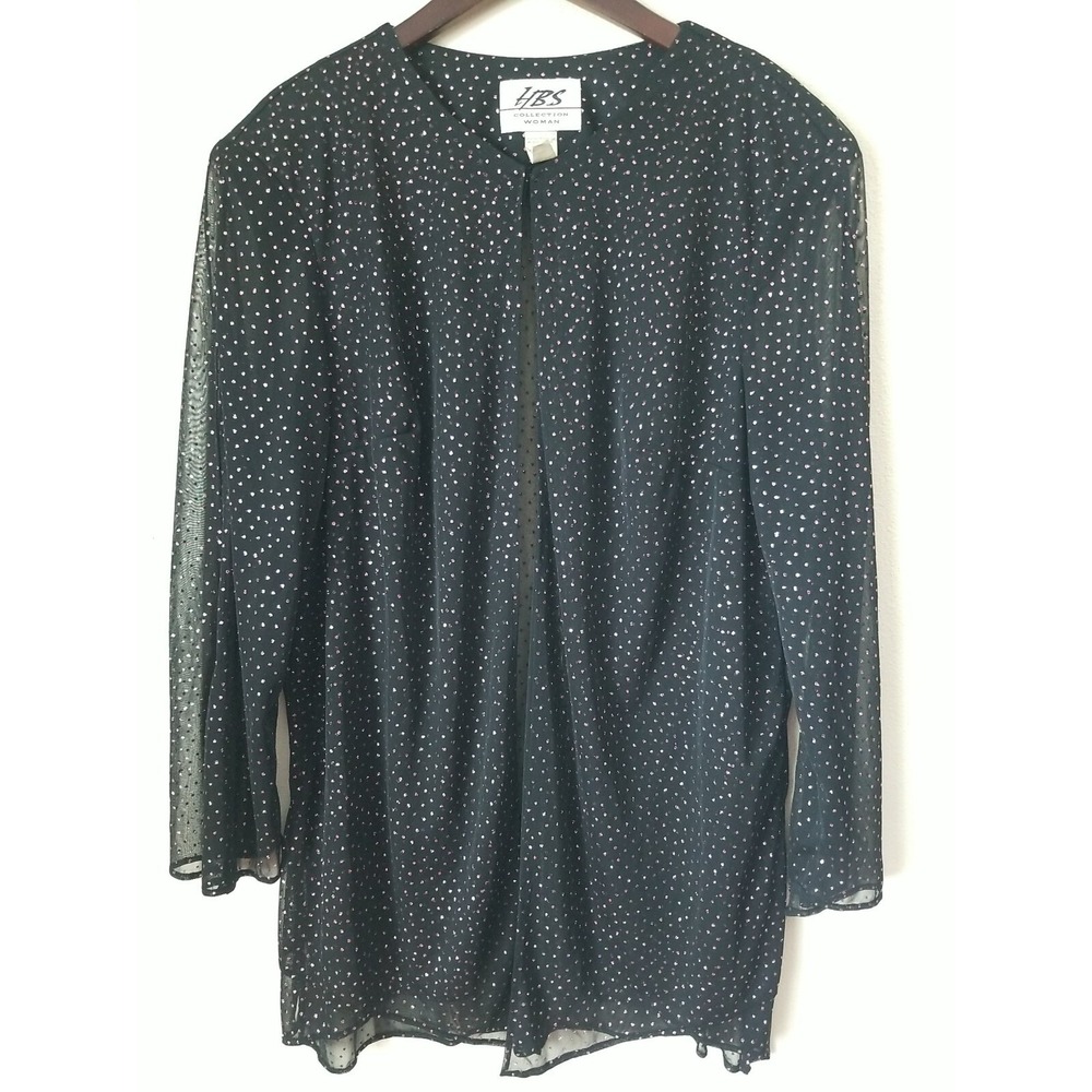 HBS Collection Women's Sheer‎ Blouse Overtop Long Sleeve Black Purple Top 20W